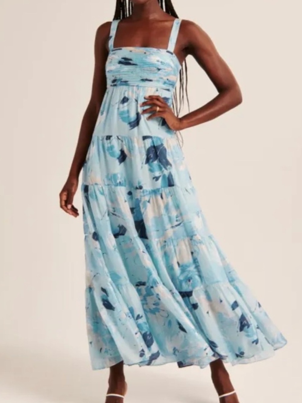 Abercrombie & Fitch Sky Blue Floral Tiered Maxi Dress - Picture 1 of 1